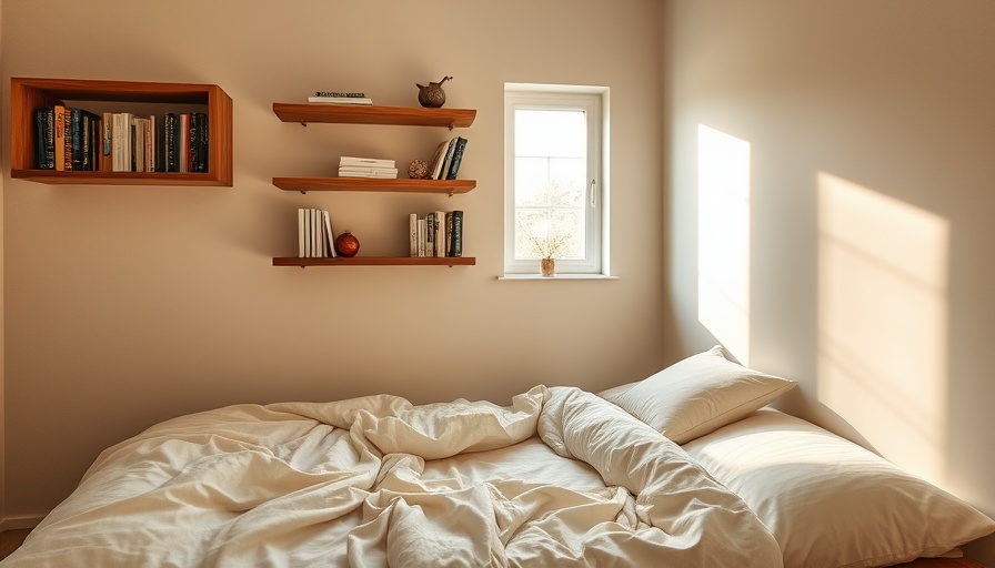 Minimalist bedroom corner with soft textiles and natural lighting