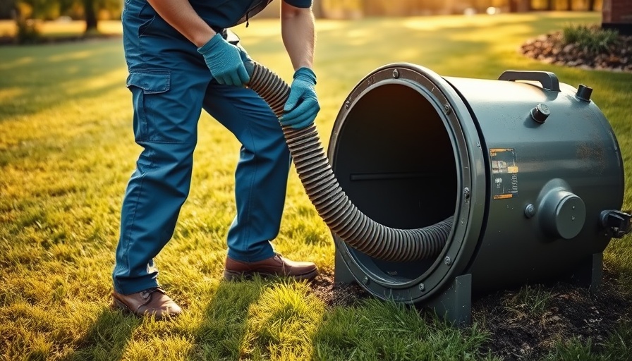 Septic tank being pumped by professional, grassy lawn.