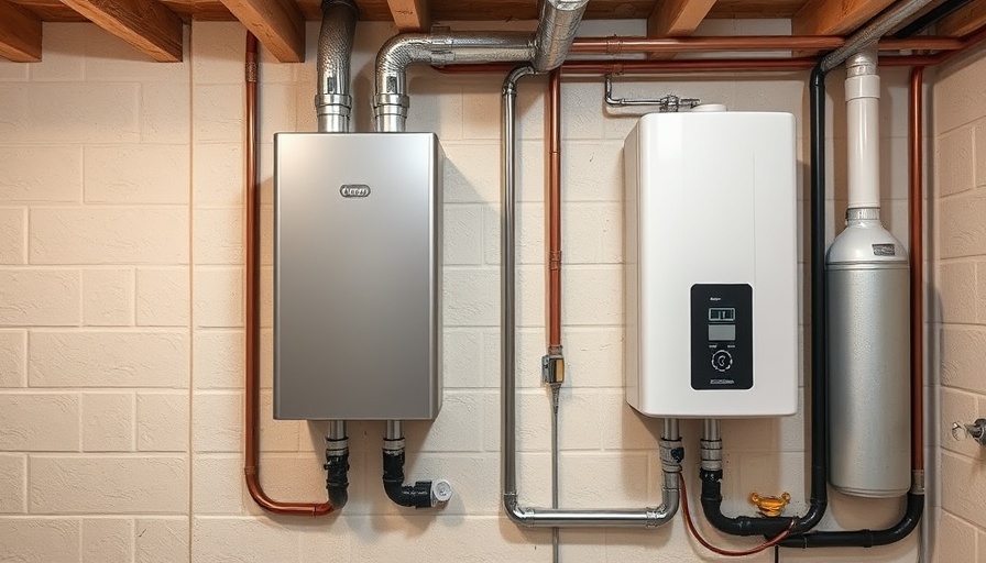 Tankless water heater installation in a clean residential basement.