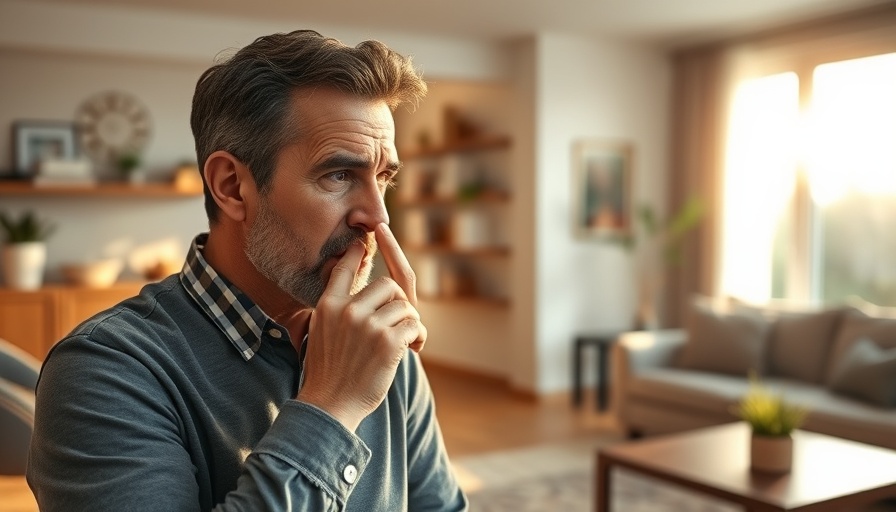Homeowner reacting to sewer smell in house living room.