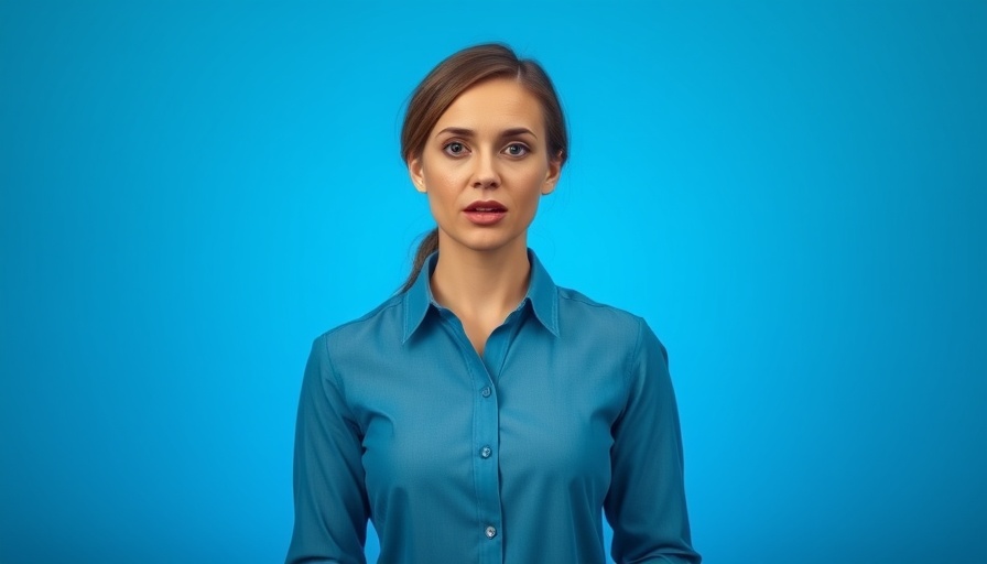 Confident woman speaking on a blue background, related to Home Improvement Cape Coral.