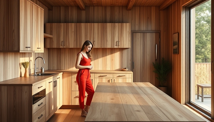 Modern wooden interior with cabinetry and can lights on ceiling.