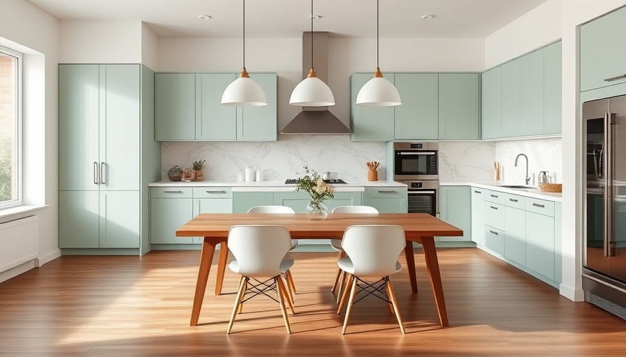 Modern kitchen with mint green cabinets, perfect for home remodeling service near me.
