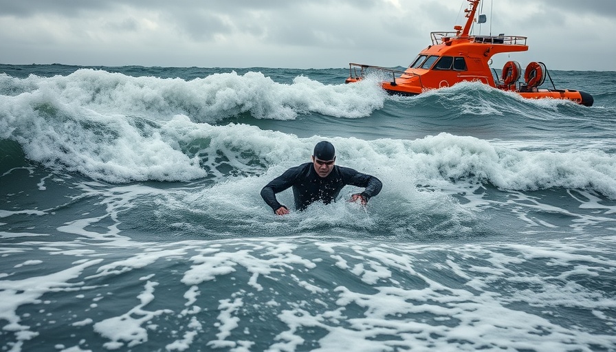 Rip current safety tips in rough seas near lifeboat