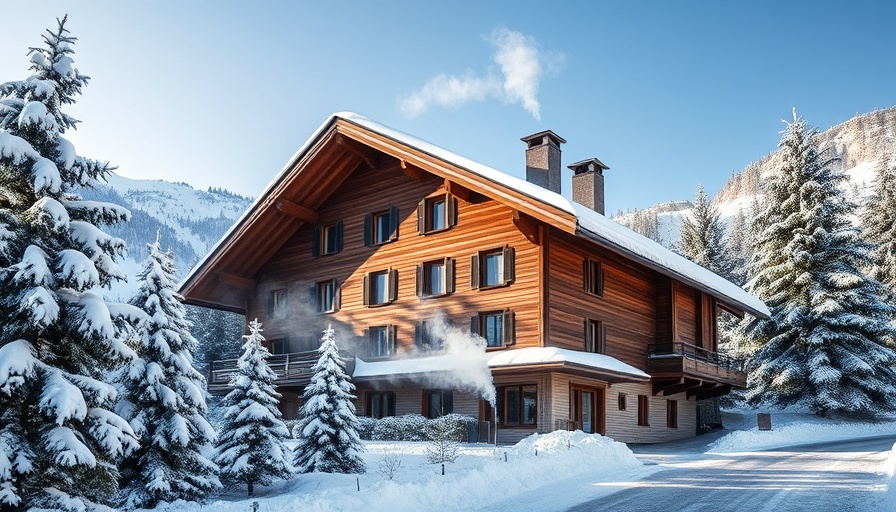 Nature hotel in Austria with snow-covered wooden architecture.