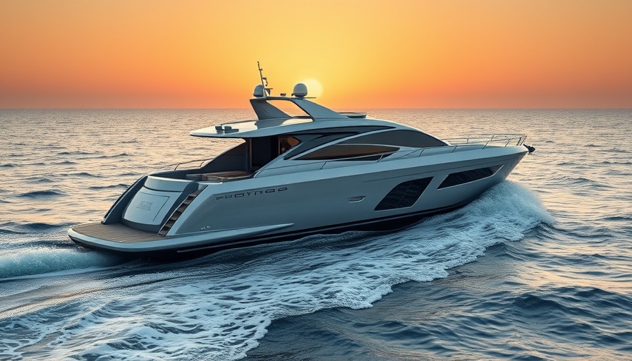 Riva 88 Folgore Yacht for sale at sunset over serene sea.