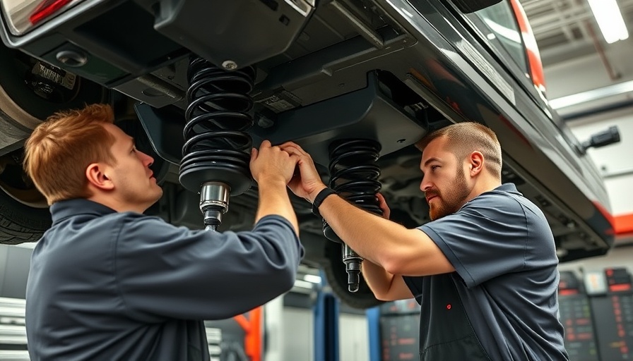 Mechanic installing RoadActive Suspension on Silverado in a garage.