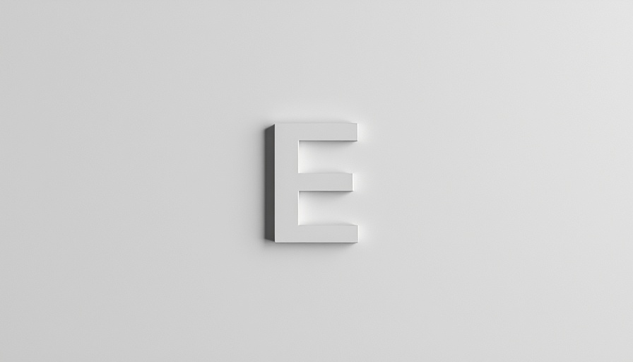 Minimalist letter 'E' design on grey background.
