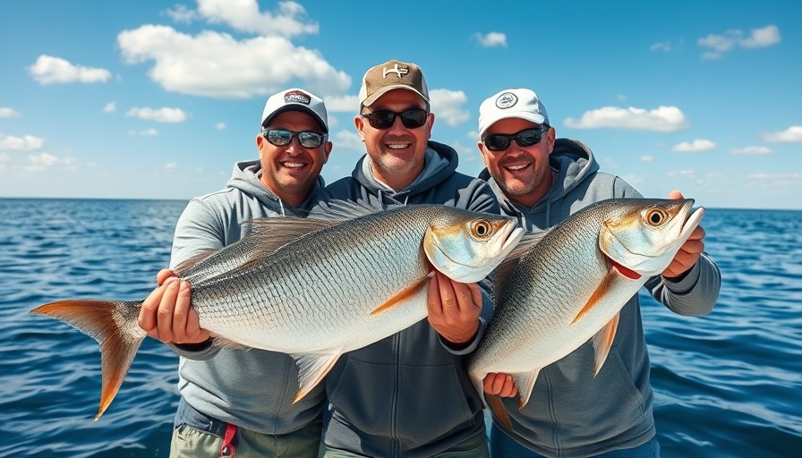 Group of men proudly showcasing their catch on a fishing trip. October fishing report.