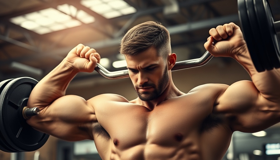 Muscular man performing intense back and shoulder workout in gym.