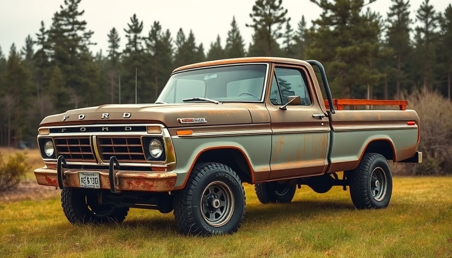 Customized 1966 Ford F-700 Cummins Diesel Build in a forest setting.