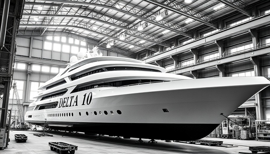 Delta 110 Superyacht under construction in a large shipyard