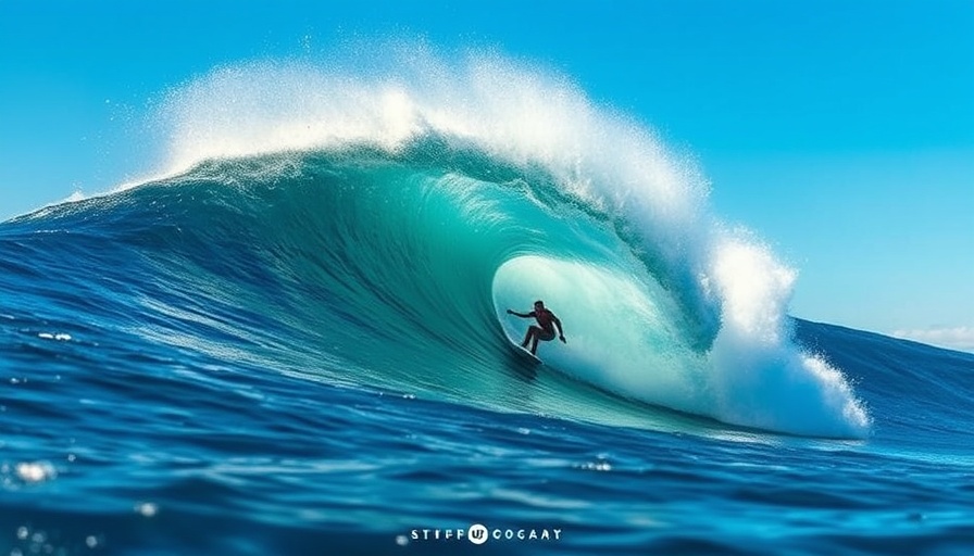 Surfer on a large wave at Pipeline, capturing a near-death experience moment.