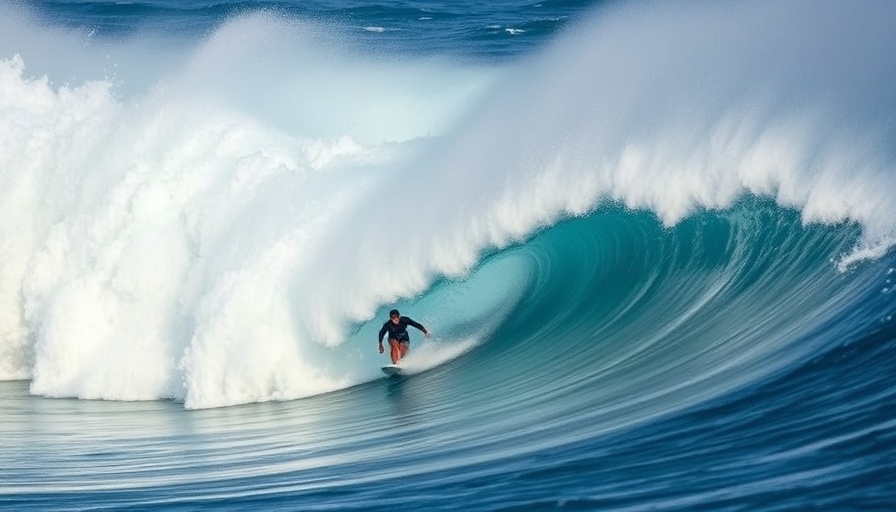 Big wave surfing action on a massive ocean wave.