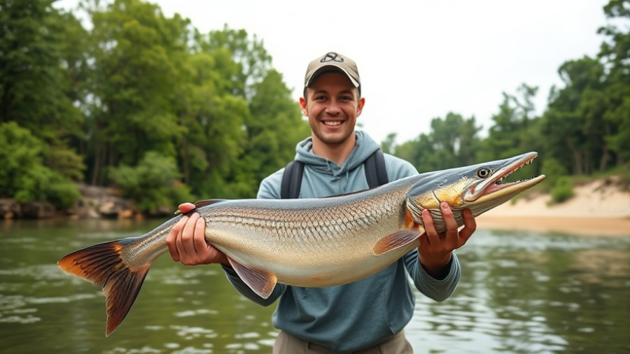 Shovelnose Sturgeon caught in Illinois by a riverbank