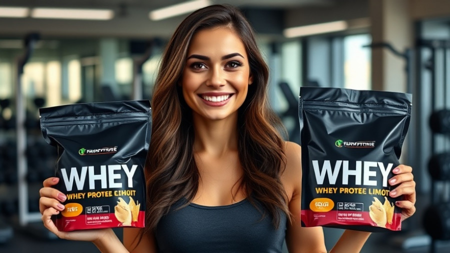Woman holding grass-fed whey protein vs regular whey bags in gym