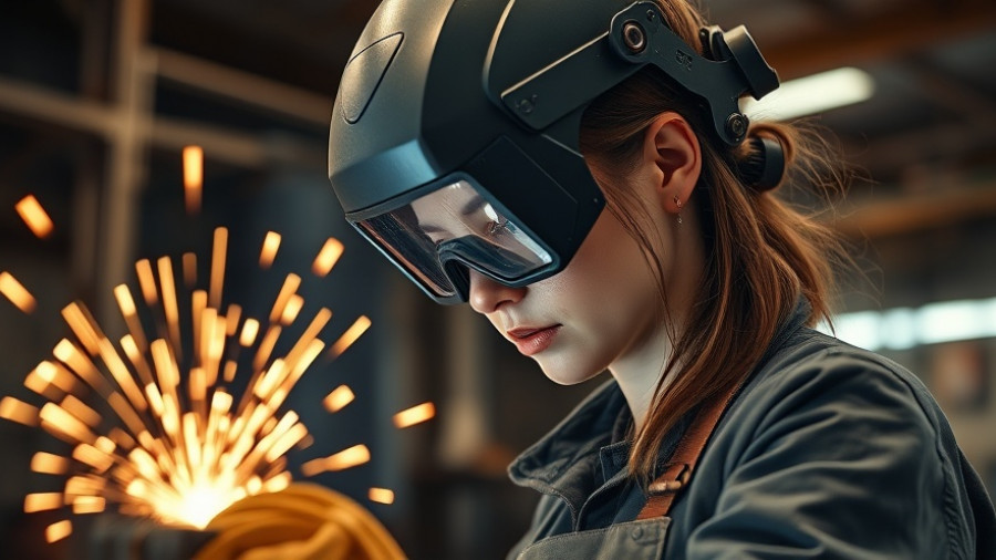 Female welder using women-specific PPE in an industrial workshop.
