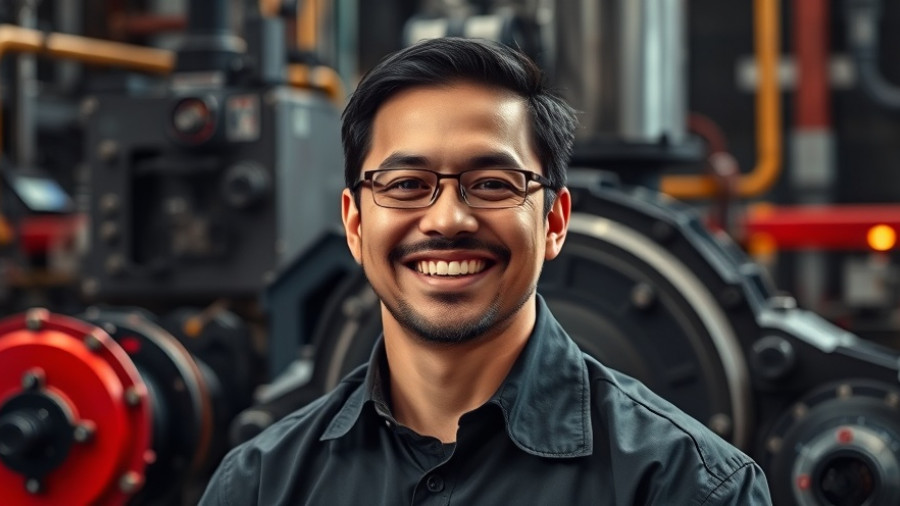 Person in front of machinery at Motion + Power Technology Expo 2025.