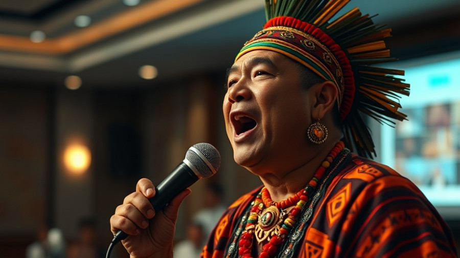 Traditional indigenous man speaking at Living Forest Declaration meeting.