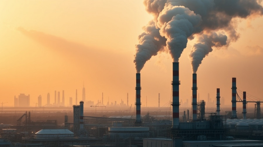 Industrial refinery near city, highlighting fossil fuel impact.