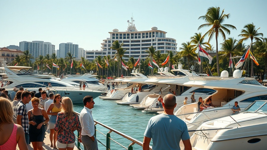2025 Fort Myers Boat Show: Crowds explore luxury boats under sunny skies.