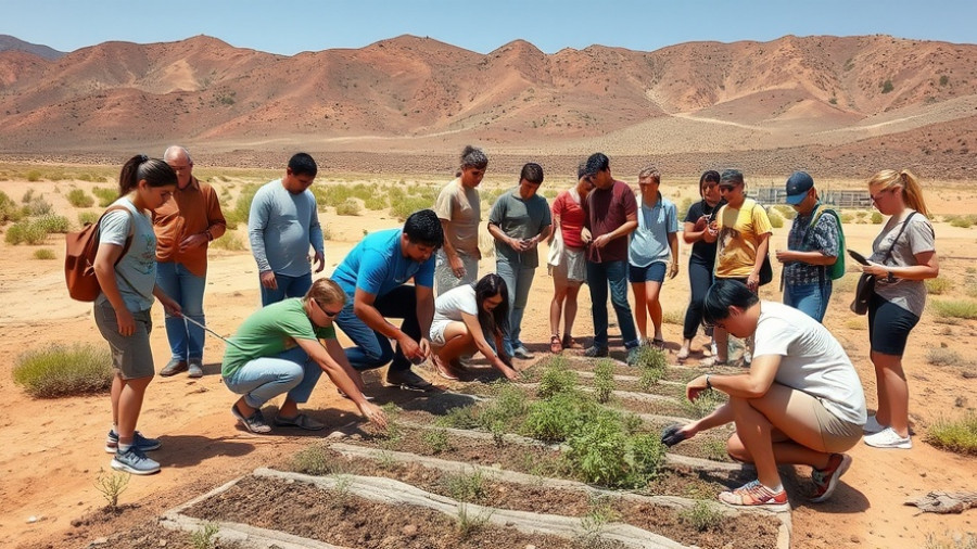 Yamaha Outdoor Access Initiative volunteers planting in desert landscape.