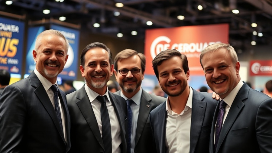 Group of men in formal suits at surf documentary event.