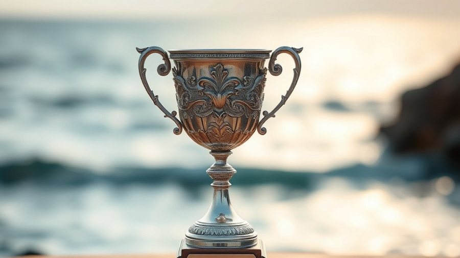 America’s Cup Partnership: Silver trophy with ocean background.