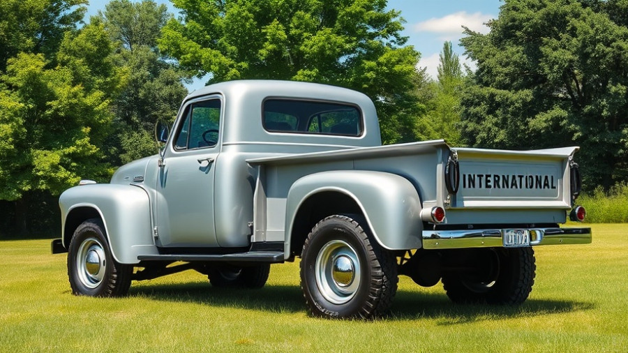 Silver 1952 International L-110 4×4 truck on grass with trees.