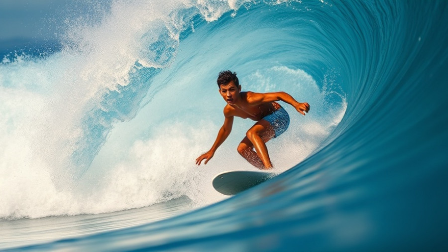 Dynamic surfer demonstrating hip mobility inside a powerful wave.