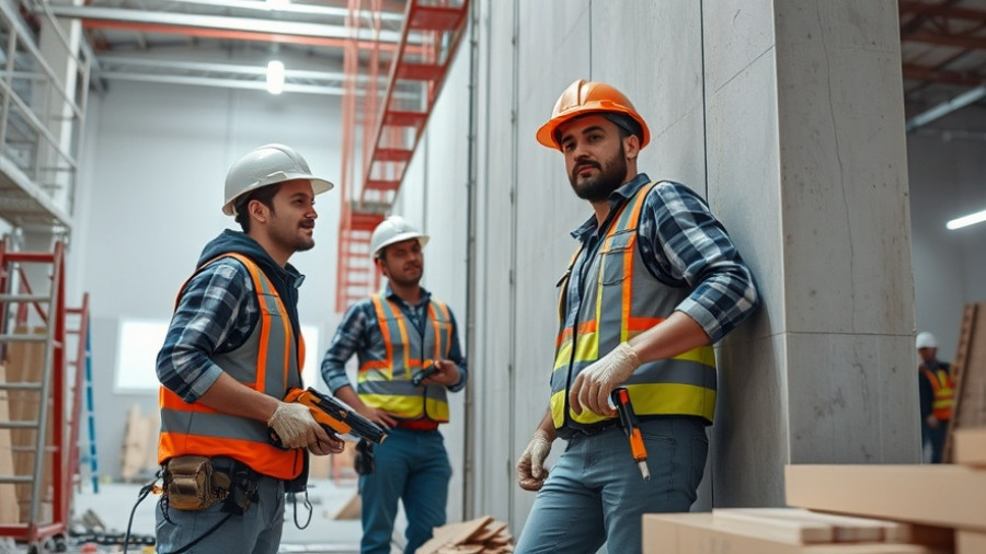 Workers installing high-performance wall in modern construction site.