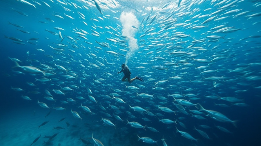 Benefits of free diving for sailors; freediver among fish.