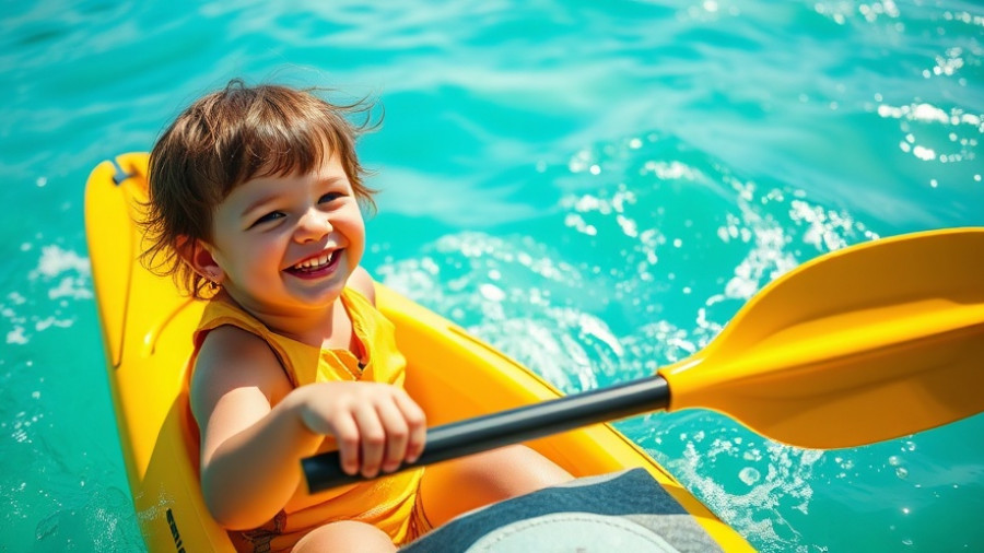 Child enjoying water sports activities for kids in Jupiter, kayaking in bright yellow kayak.
