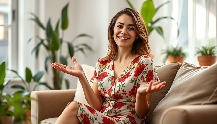 Smiling woman sitting in a living room, reconnecting hope.
