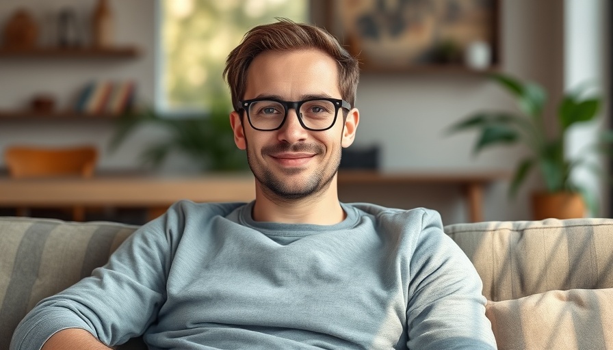 Casual man with glasses sitting indoors, relaxed expression, natural light.