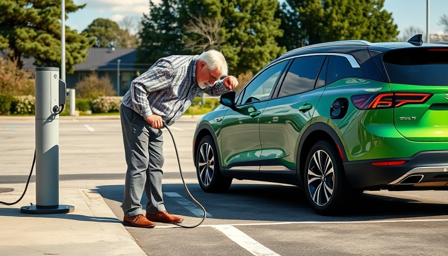 AI policy conflict in electric vehicle charging; person inspects charger.