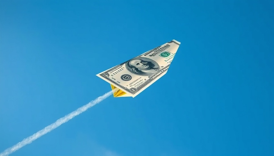 A dollar bill paper airplane soaring in the blue sky representing tech funding.