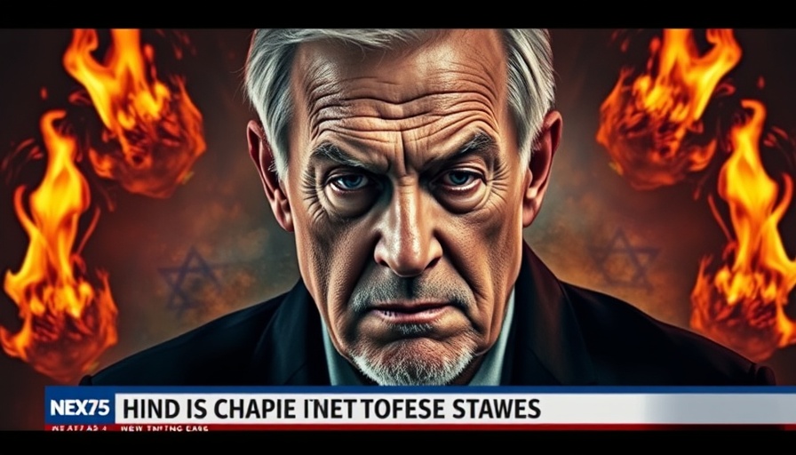 Dramatic news headline with fiery imagery and Star of David.