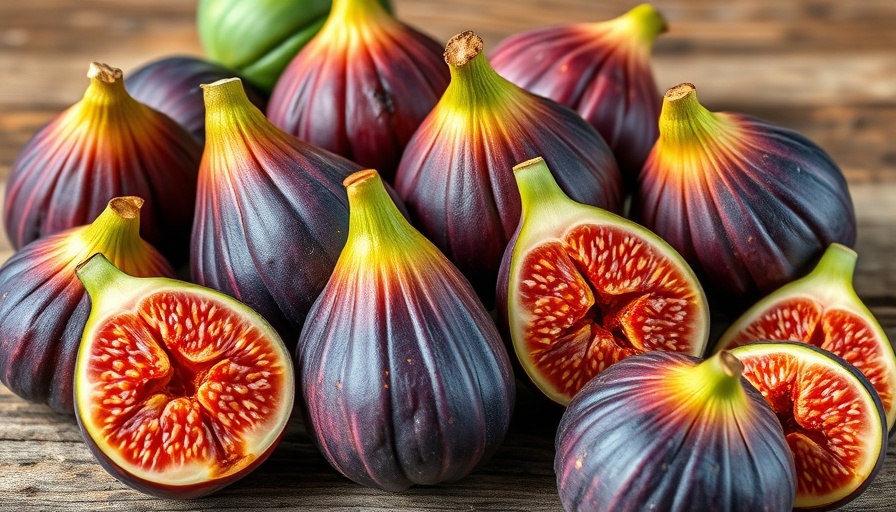 Fresh superfood figs arranged on a rustic background.