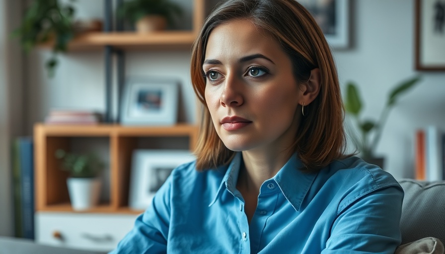 Calm woman indoors promoting focus supplement use.