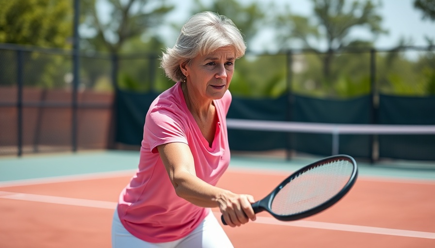 Pickleball benefits highlighted by playing woman on court.