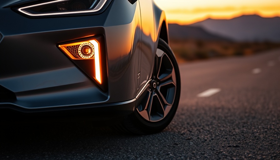 Close-up of Hyundai EV against desert background, highlighting LED lights.