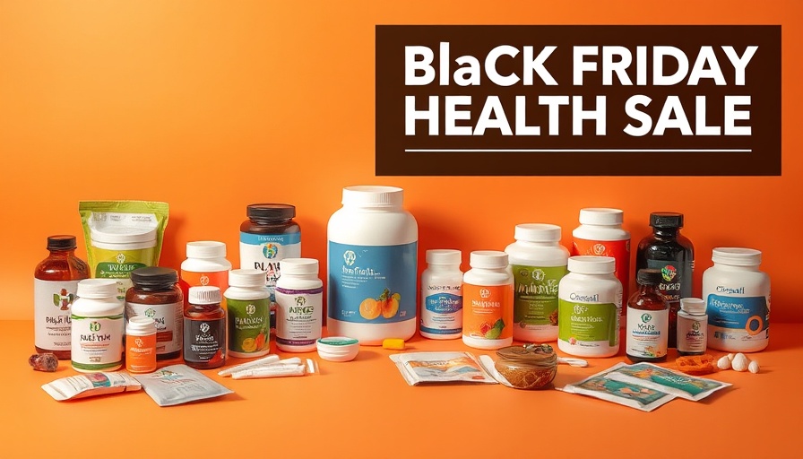 Black Friday Health Sale promotion with supplements and discounts.