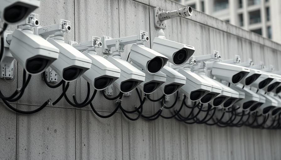 Misinformation bill concept with rows of security cameras.