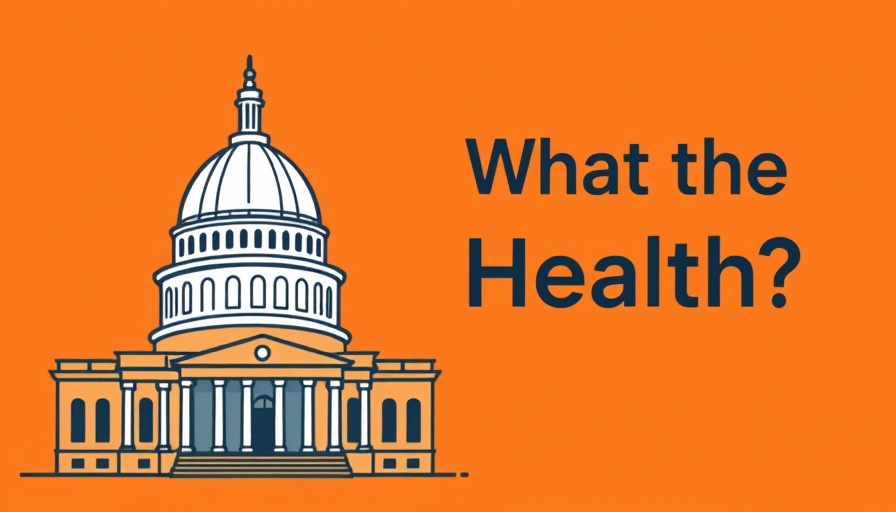 Illustration of Capitol with 'What the Health?' text on orange background.