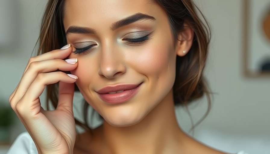 Woman applying Vitamin C Serum with closed eyes, relaxed.