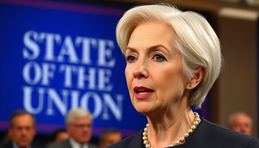 Mature woman speaking in interview, Treasury Secretary appointment.
