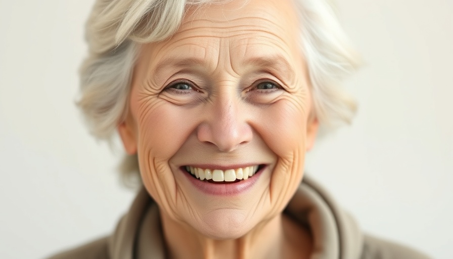 Smiling older woman radiating emotional clarity and warmth.