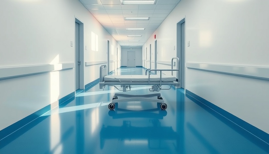 Bright hospital hallway with gurney, symbolizing hospital merger