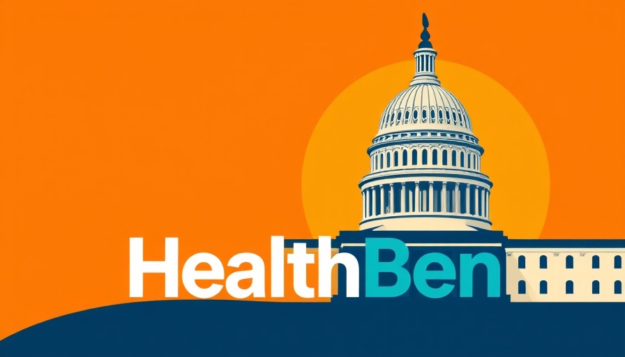 Illustration of HealthBent with stylized Capitol and orange background.